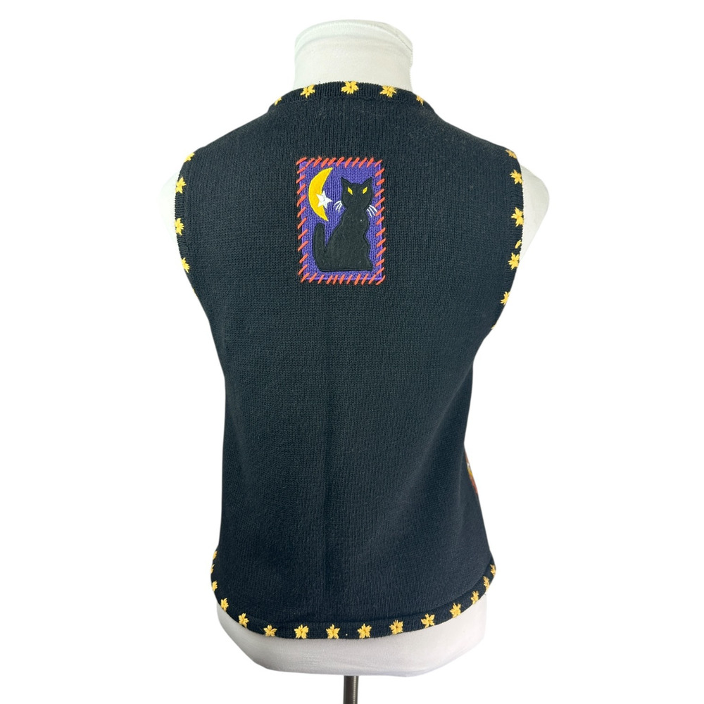 Hampshire Studio BOO! Halloween Sweater Vest Embroidered Pumpkin Black Cat M - Picture 7 of 15